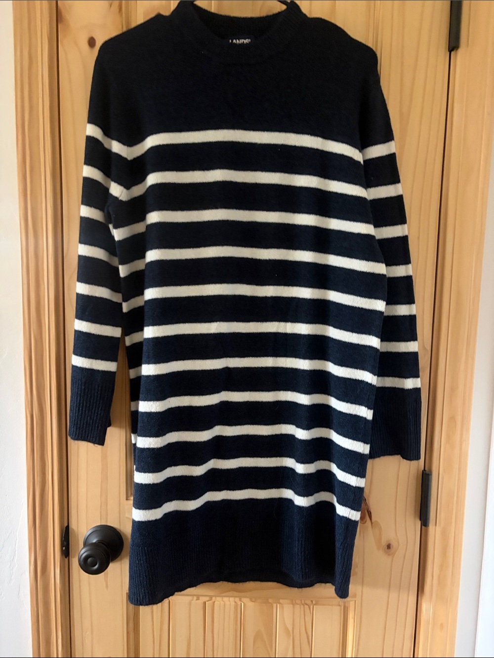 Lands' End Navy and White Striped Knit Dress